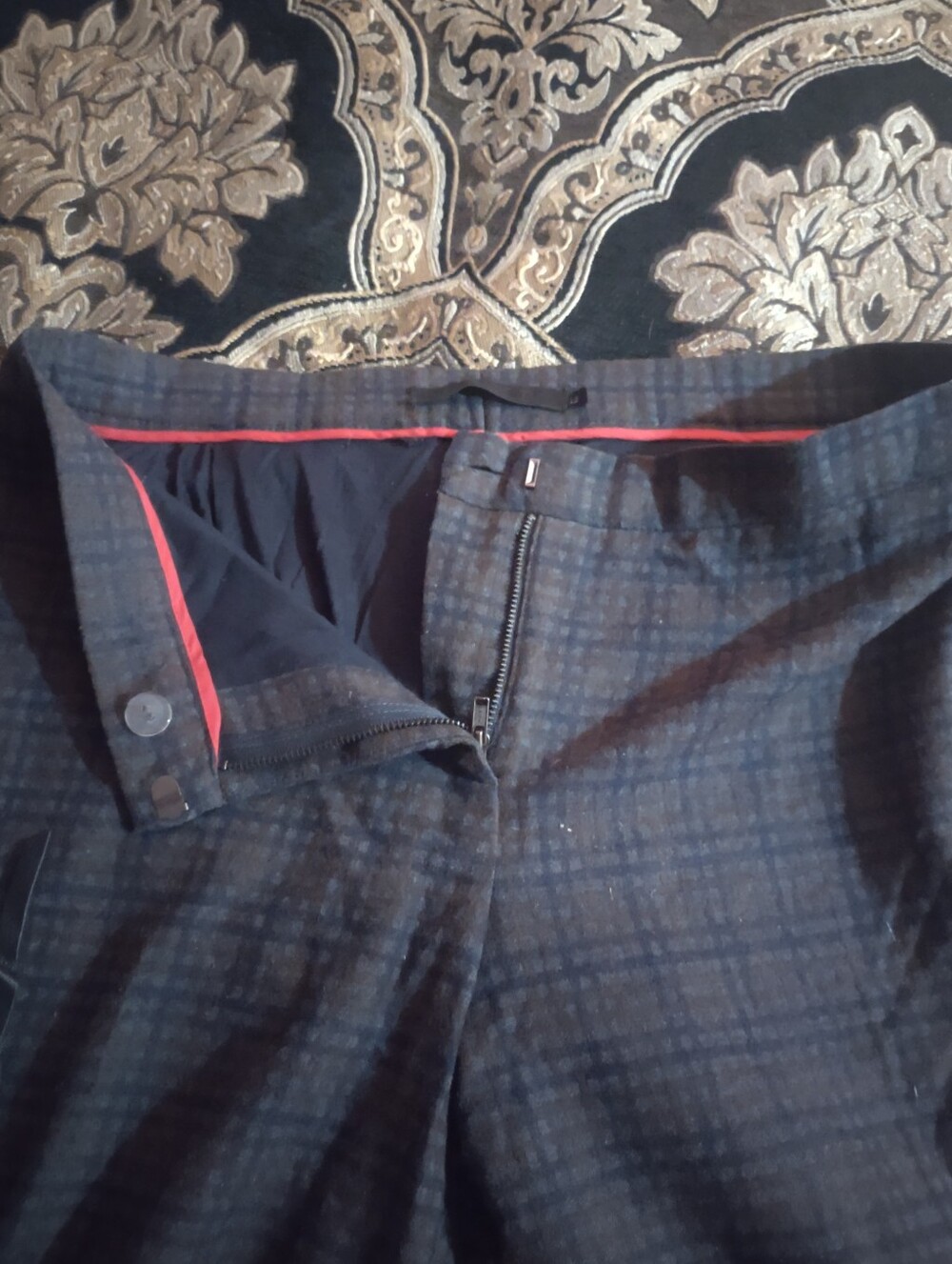 L.a.m.b. Size 12 Dark Blue Wool Plaid Trousers